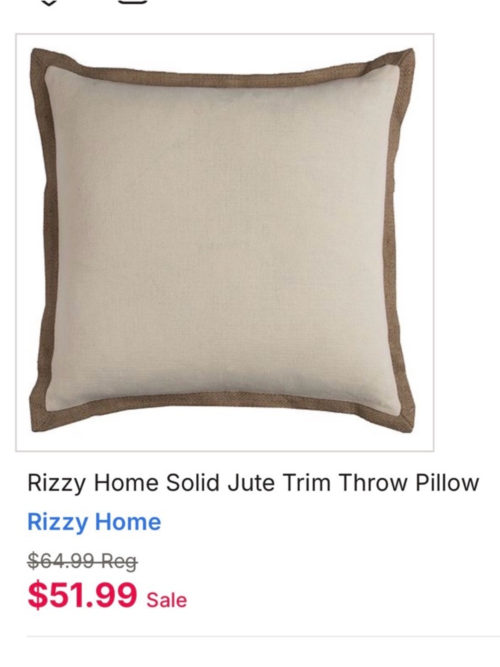 Rizzy Home Jute Canvas 22"x22" Oversized Solid Square Throw Pillow neutral cream - Picture 4 of 11